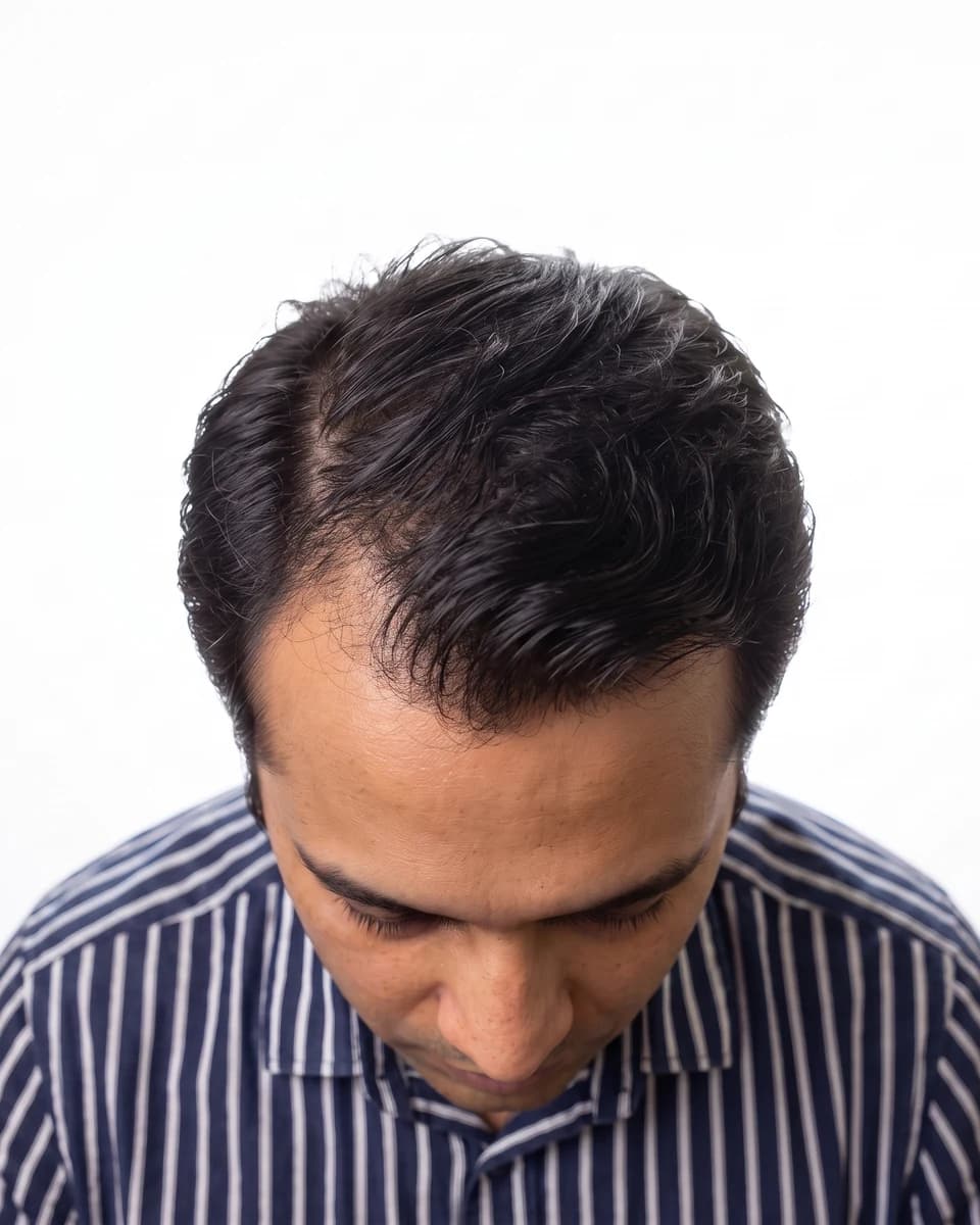 Photographic portrait of the same man at hair-loss stage 2