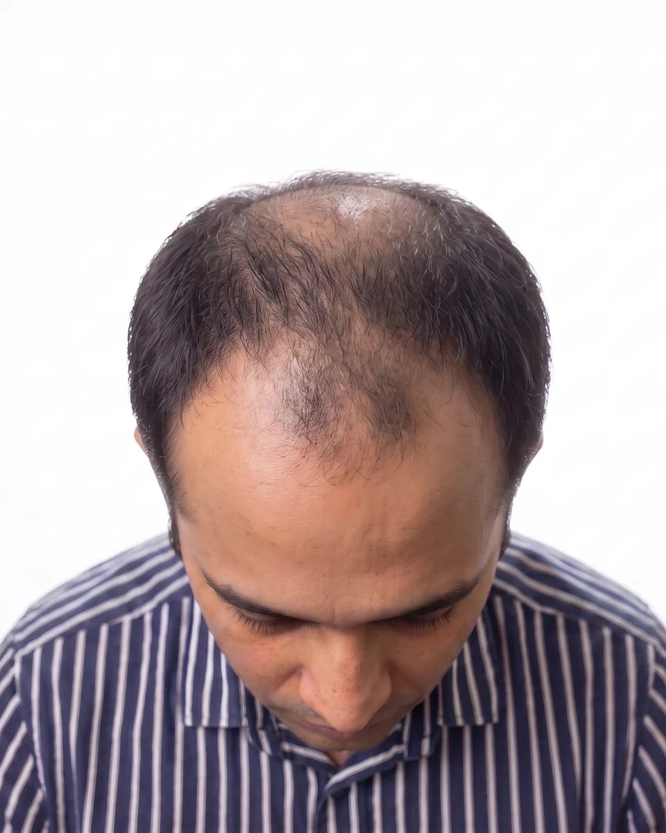 Photographic portrait of the same man at hair-loss stage 5